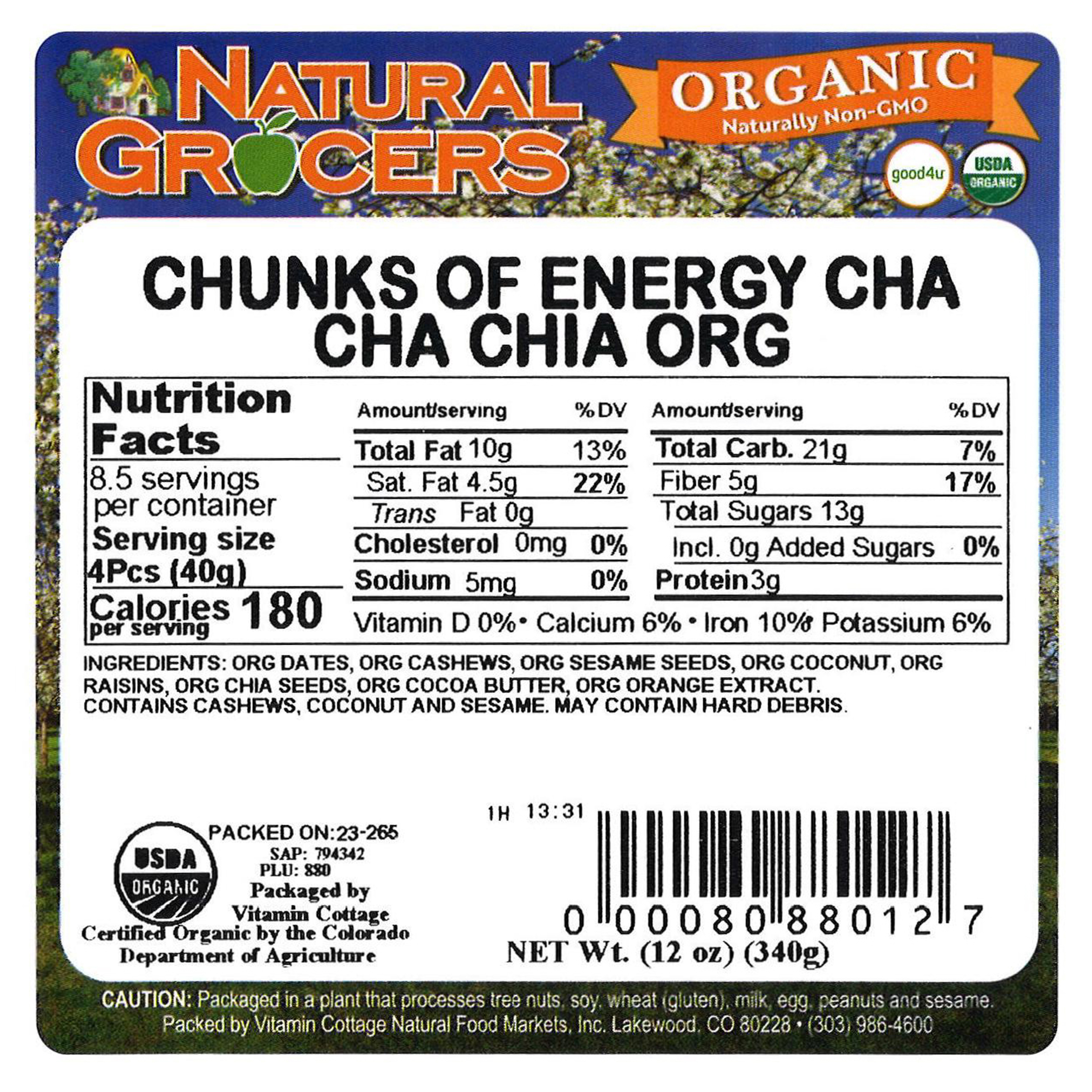 Chnks Energy Cha Chia Org 12 Oz Natural Grocers